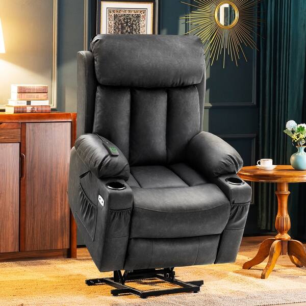 Lift Chair Oversized Black Leather Recliner Ashley Furniture Grey