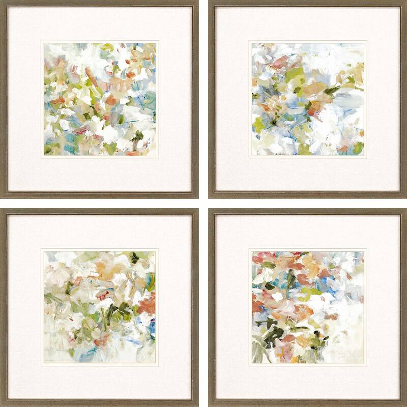 Floral Blush S/4 Framed Art Giclee Under Glass - Multi-Color - 17 X 17 X 1