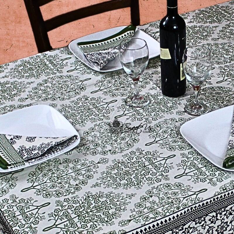 The Amore French Country Cotton Floral Tablecloth Square, Ebony Fern - 60 x 60 inches