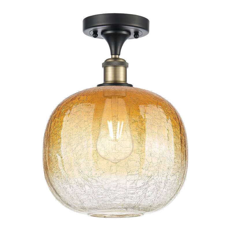 Innovations Lighting Endless Possibilities Ballston - Brookhaven Sphere - 1 Light 11" Semi-Flush Mount - Black Antique Brass/Amber