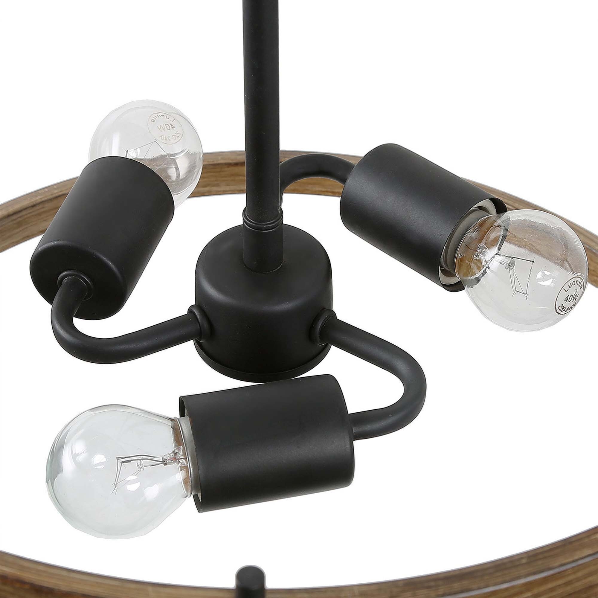 Shop Modern Rustic 3 Light Brown Faux Wood Grain Metal Drum Pendant Lighting For Kitchen W15 8 Xh22 8 Overstock 32331579