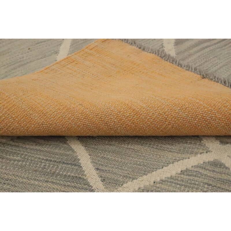 Hand Woven Oriental 100% Wool Carpet Southwestern Modern Greys & Charcoal Kilim Area Rug - 9' 6'' X 6' 6''
