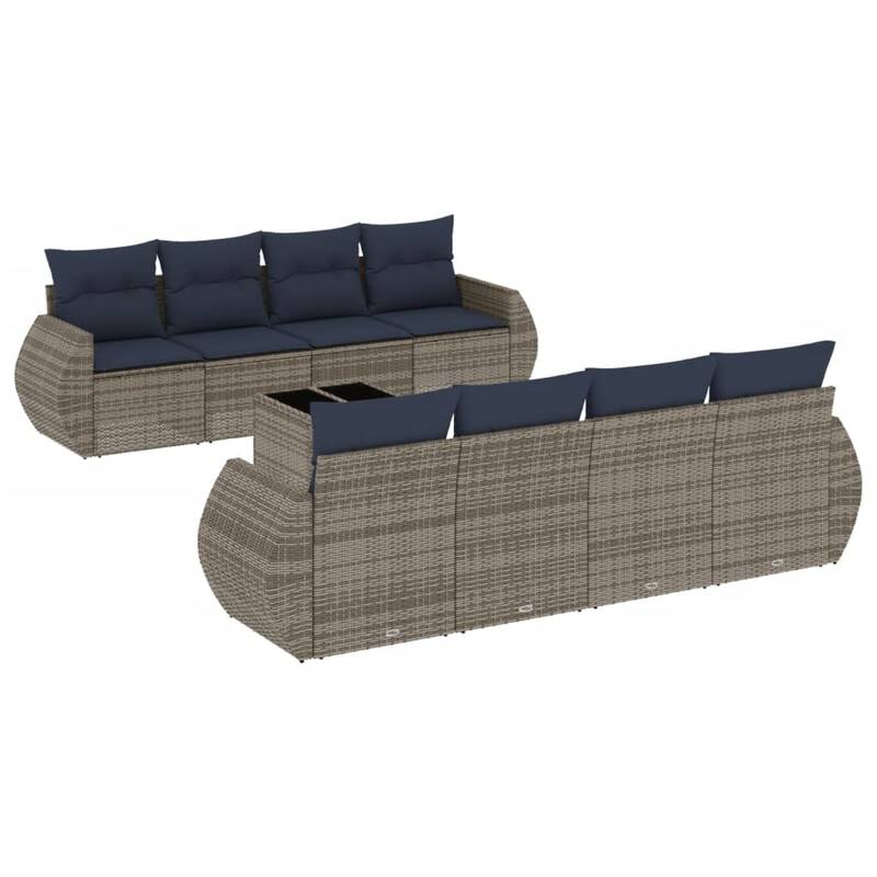 vidaXL 9 Piece Patio Sofa Set with Cushions Gray Poly Rattan - 98.6x27.2x98.6