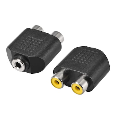 3.5mm Female to 2 RCA Female Connector Splitter Adapter Coupler 2Pcs - Black,Golden Tone