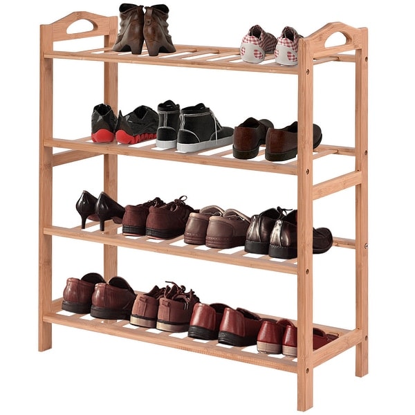 Shop Costway 4 Tier Bamboo Shoe Rack Entryway Shoe Shelf Holder Storage ...