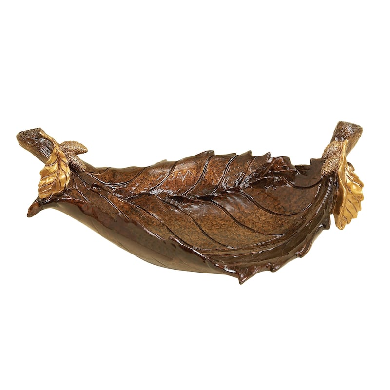 Polystone Leaf Intricate Carved Decorative Bowl - Bronze - Roche River Decor - Bronze