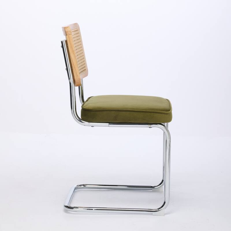 Set of 2 Upholstered Velvet Dining Chairs with Natural Cane Back