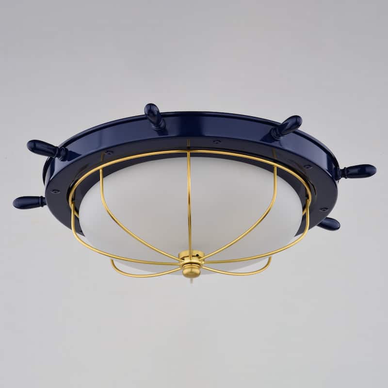 Orleans Coastal Ship Wheel Indoor Outdoor Ceiling Light White Glass - 15-in W x 5-in H x 15-in D