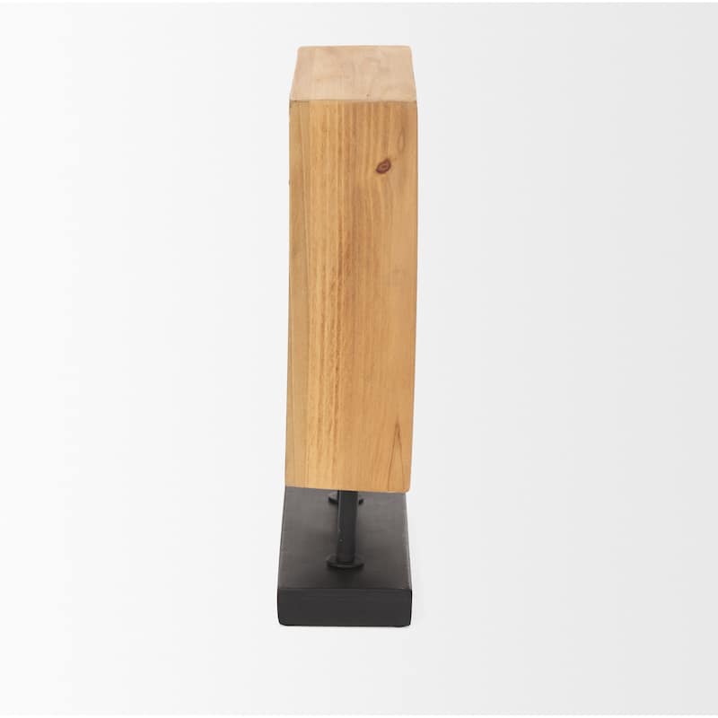 Renaya Light Brown Wood w/ Matte Black Metal Base Table Clock - 8.1L x 2.8W x 11.0H