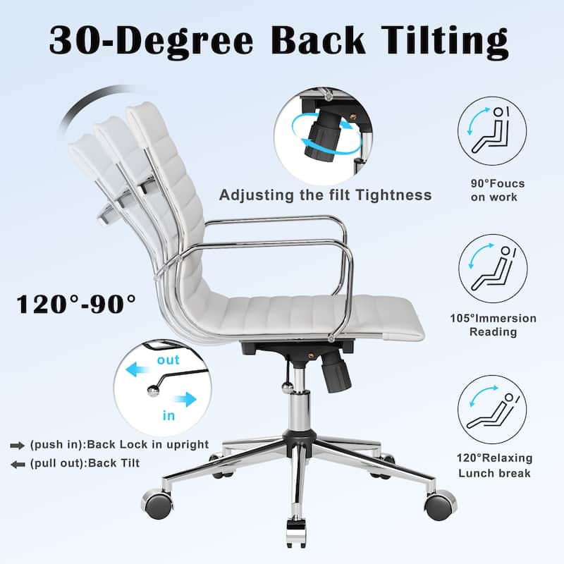 CAROCC Ribbed Computer Office Chair Swivel Lift tilt function Ergonomic Premium Leather Desk Armchair