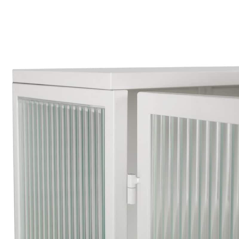 23.62" Modern Fluted Glass Wall Cabinet with Two Doors, Open Shelf & Towel Rack