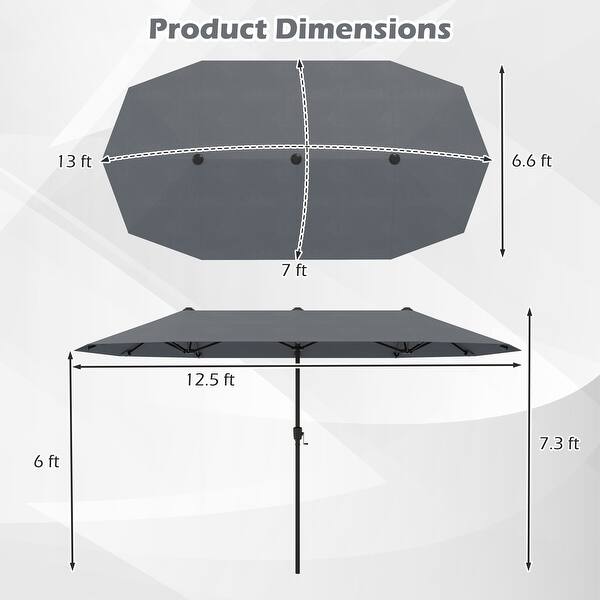 dimension image slide 4 of 6, Gymax 13 FT Double-sided Patio Umbrella Outdoor Large Twin Size