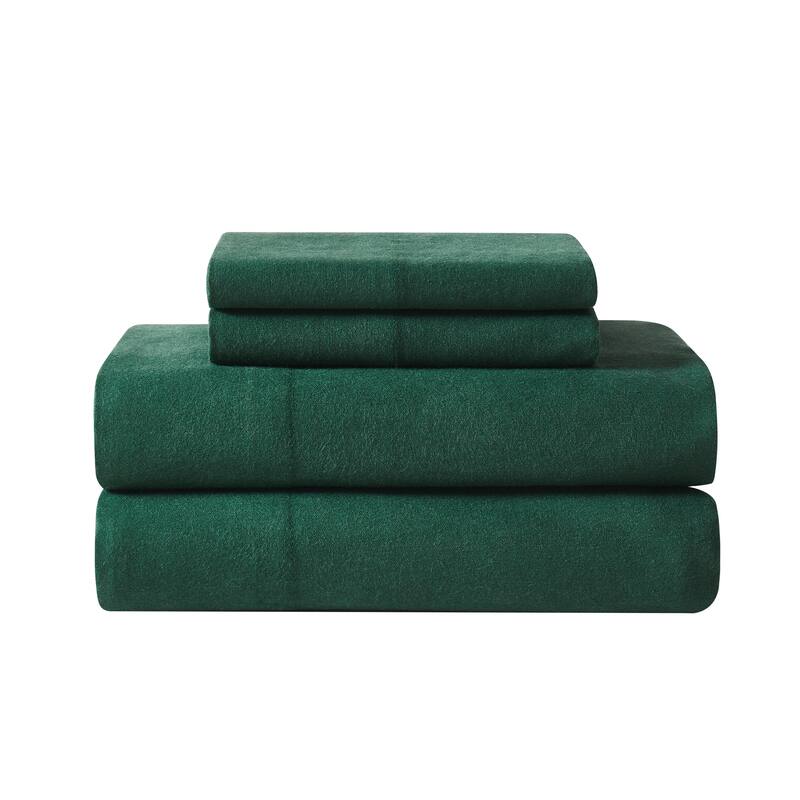 Truly Soft Printed and Solid Cotton Flannel 4 Piece Sheet Set - Green - King