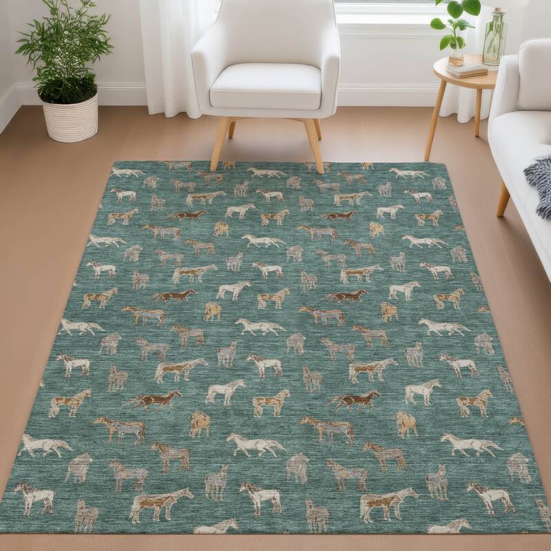 Machine Washable Indoor/ Outdoor Horses Chantille Rug
