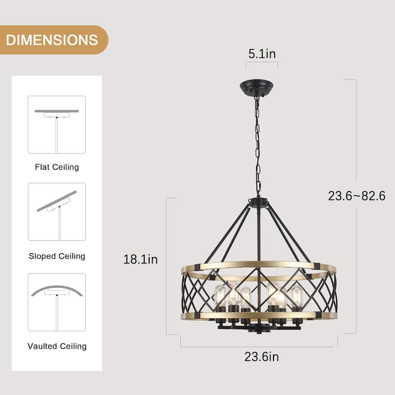 6- Light Dimmable Classic Geometric Drum Chandelier for Foyer Kitchen Island Living Room - N/A
