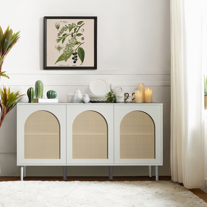 Ulysses Farmhouse Storage Rattan Sideboard with Adjustable Shelves by HULALA HOME - White