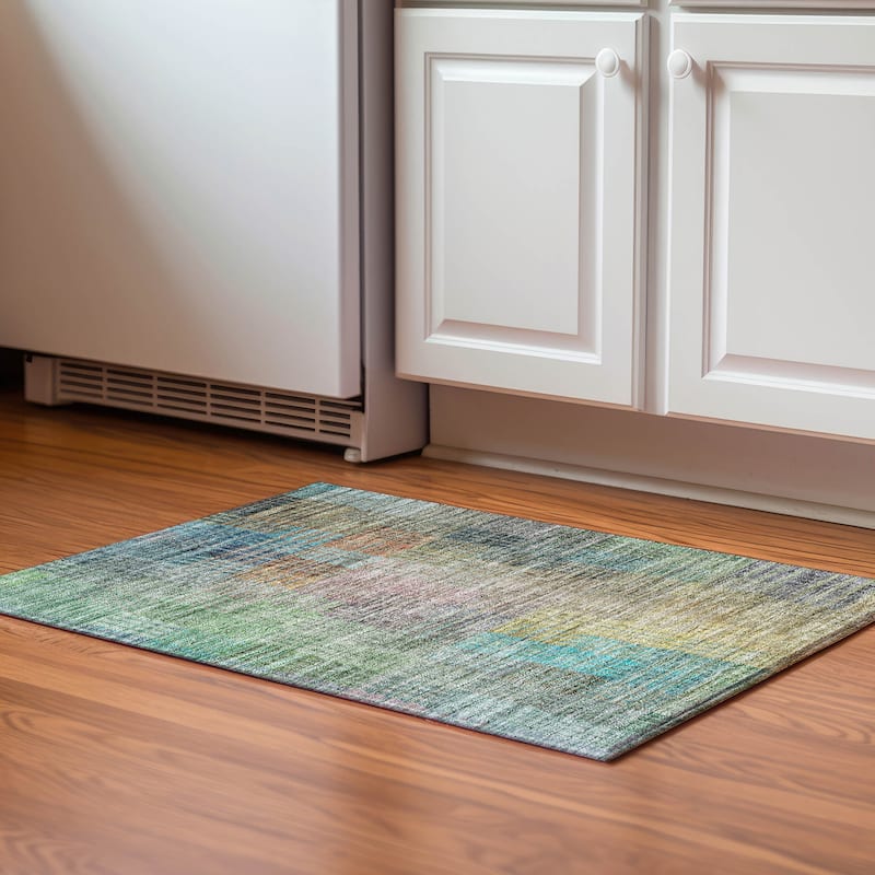 Premium Washable Super Modern Mosaic Soft Mayfield Rug - Green - 1' 8" x 2' 6" - Rectangle