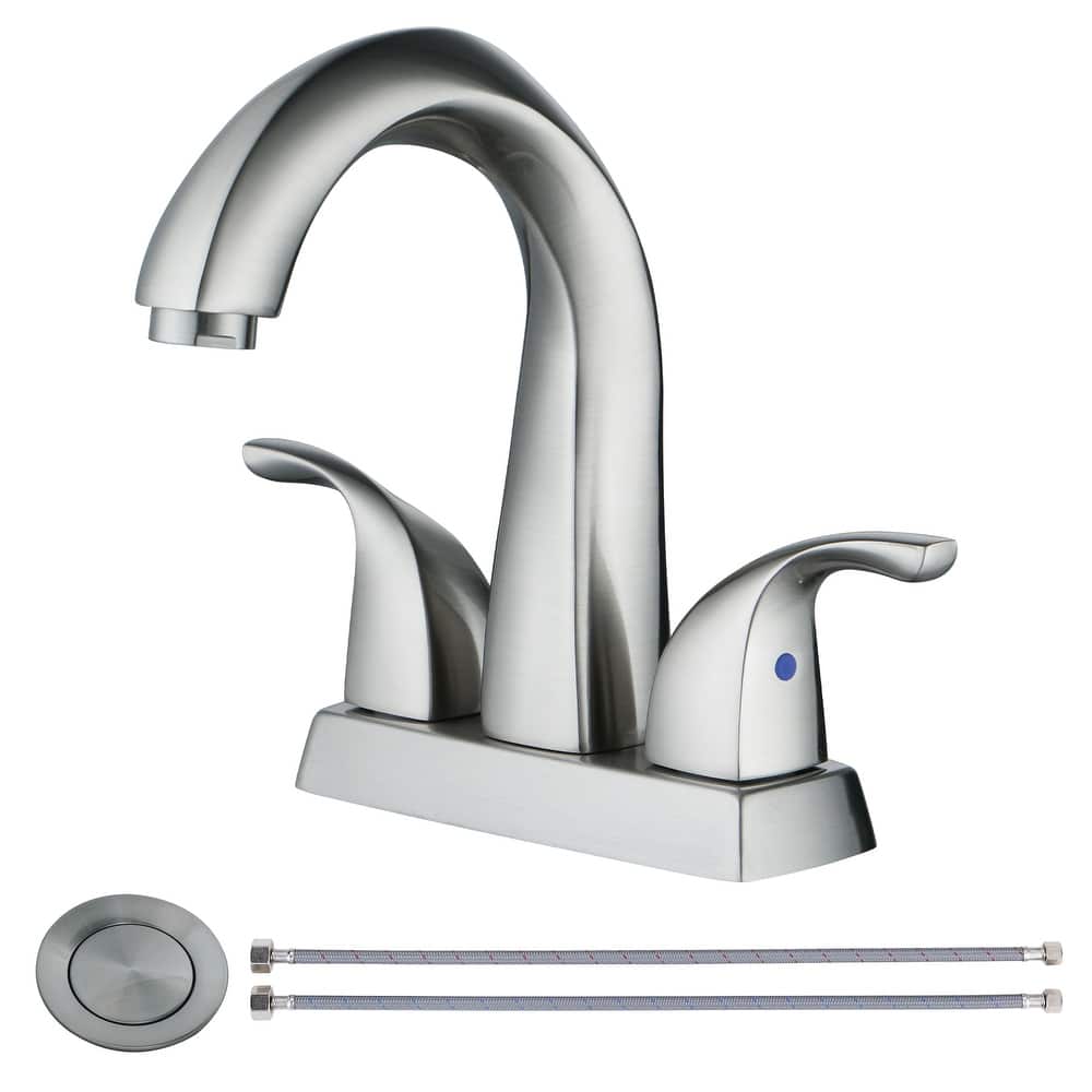 WOWOW 4 in. Centerset Double-Handle Bathroom Faucet with Pop Up Drain