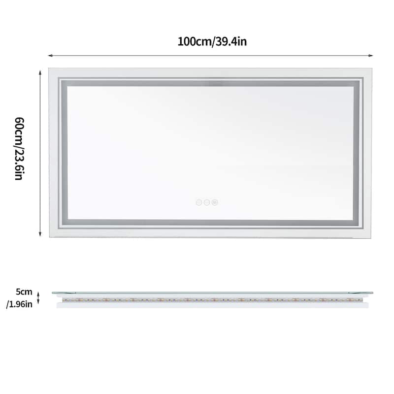 Rectangle Aluminum Frame Bathroom Mirror w/Led Backlit Light Anti-fog