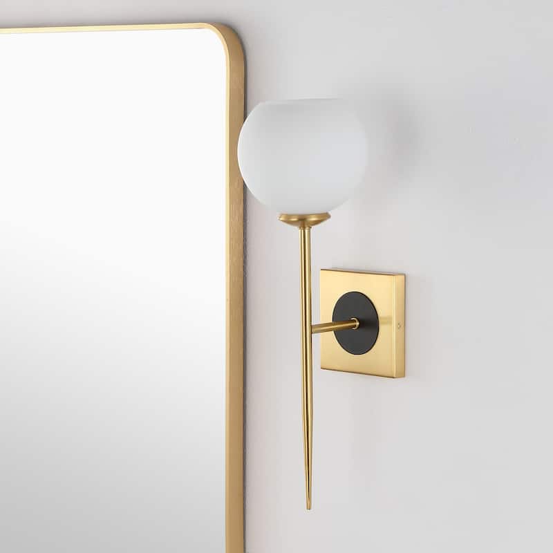 Chloe 6" 1-Light Coastal French Country Iron LED Sconce, Brass Gold/White by JONATHAN Y