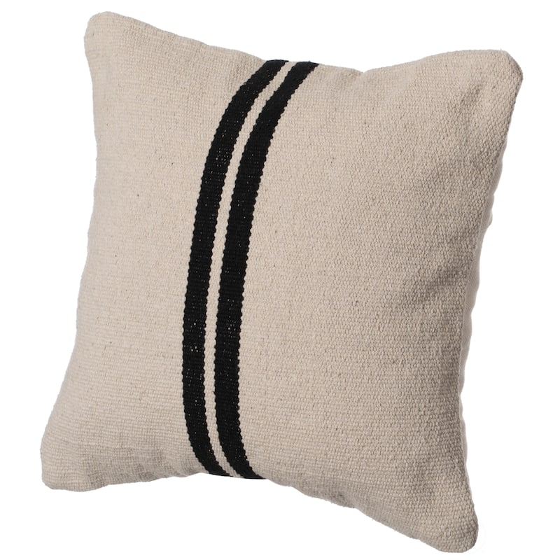 16" Handwoven Cotton Throw Pillow Cover Flat Natural Design - Stripes with Cushion
