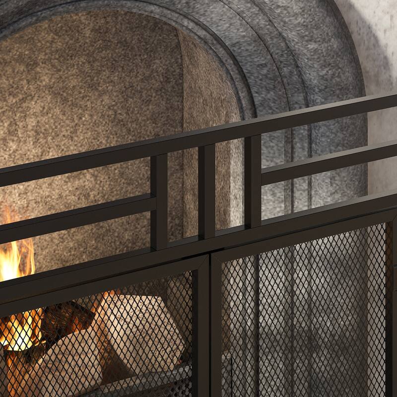 3-Panel Fireplace Screen with Doors and Tools Set, Wrought Iron Mesh Spark Guard for Indoor Fireplace Safety