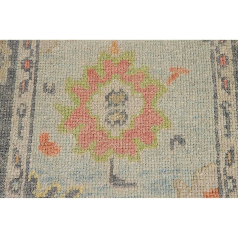 Hand Knotted Oriental 100% Wool Carpet Transitional Floral Navy Blue & Blues Oushak Runner Rug - 10' 9'' X 2' 11''