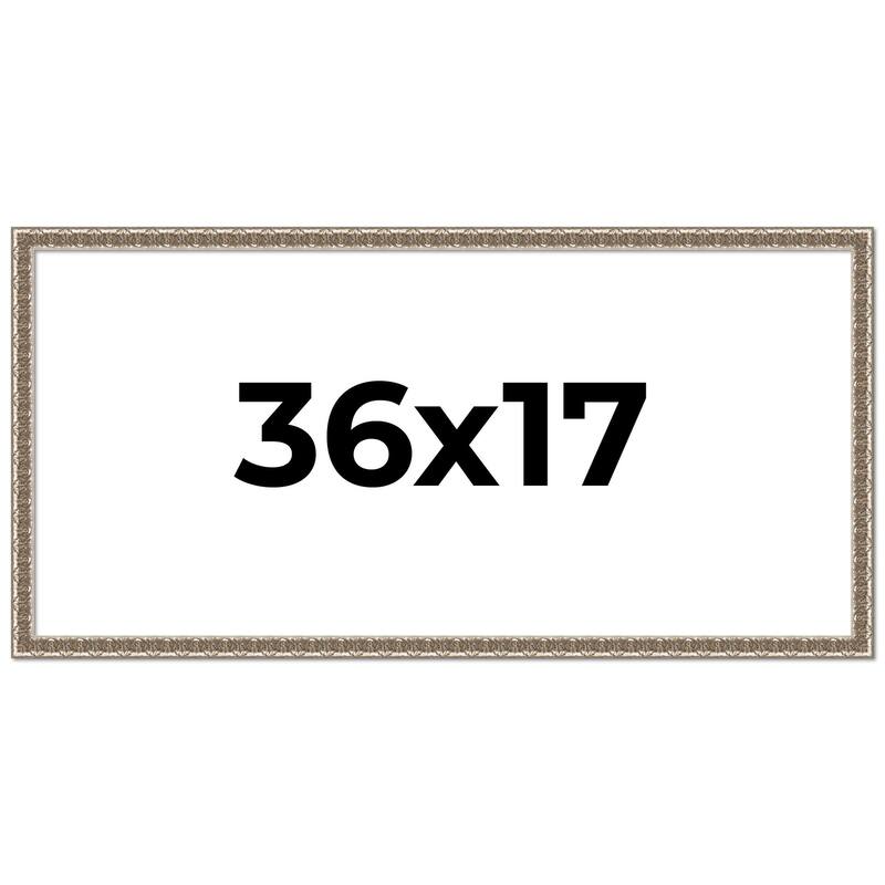 36x17 Frame Silver Versailles Ornate Solid Wood Picture Frame | 1 Inch