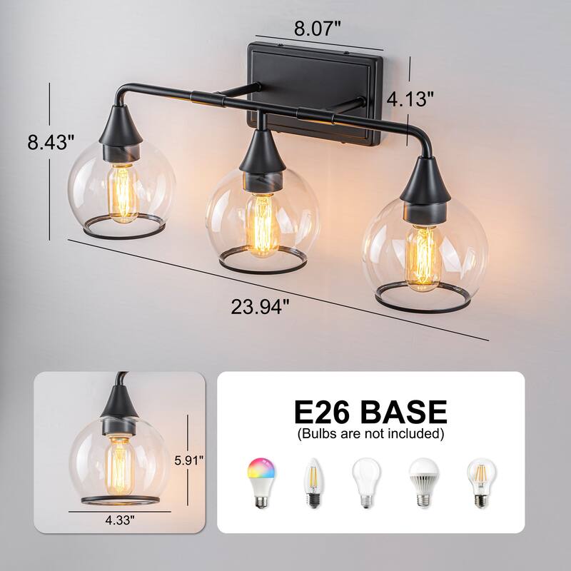 Starsky 3/4 Lights Modern Vanity Light Clear Globe Glass Shades