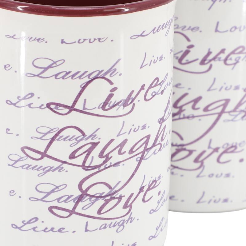 Gibson Home Inspirational Words Live, Laugh, Love 4 Piece 16 Ounce Stoneware Mug Set in Purple