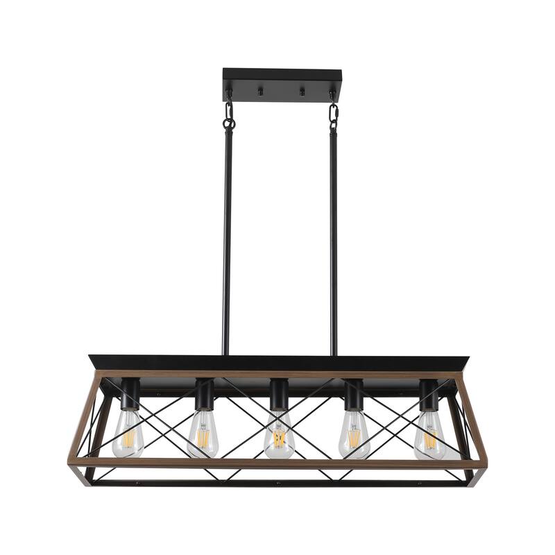 32" Industrial 5-Light Pendant Chandelier, Modern Metal Cage Design, Adjustable Hanging Light for Dining Room (No Bulbs)
