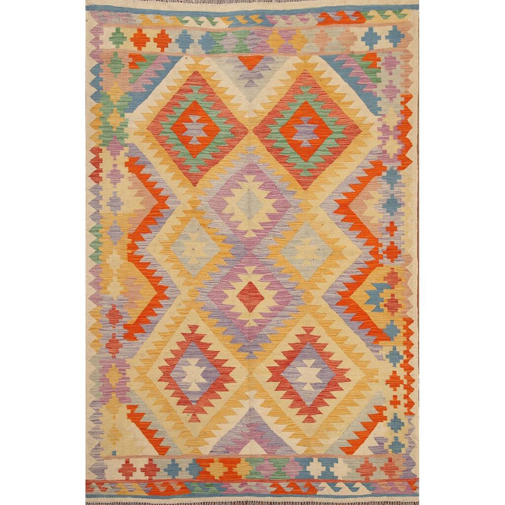 Hand Woven Oriental 100% Wool Carpet Southwestern Geometric Multi-Colored Kilim Area Rug - 6' 11'' X 5' 0''