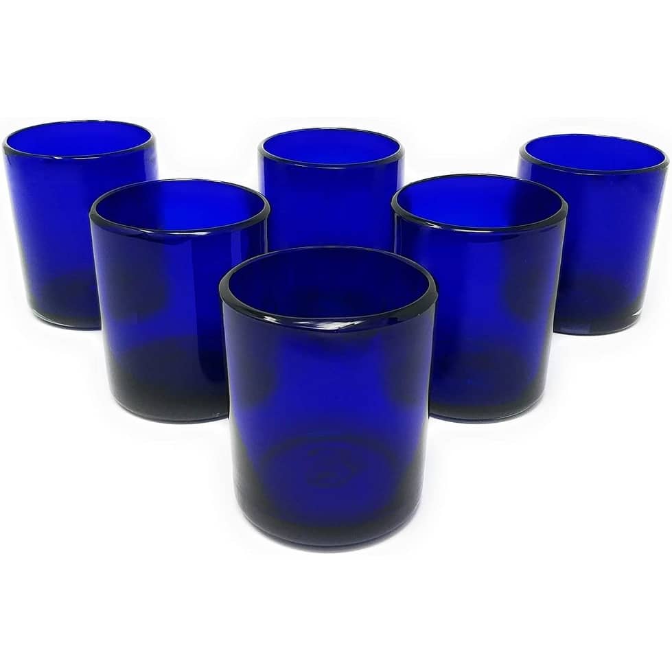 Dos Sueños Hand Blown Mexican Drinking Glasses - Set of 6 Cobalt Tumbler Glasses (10 oz each)