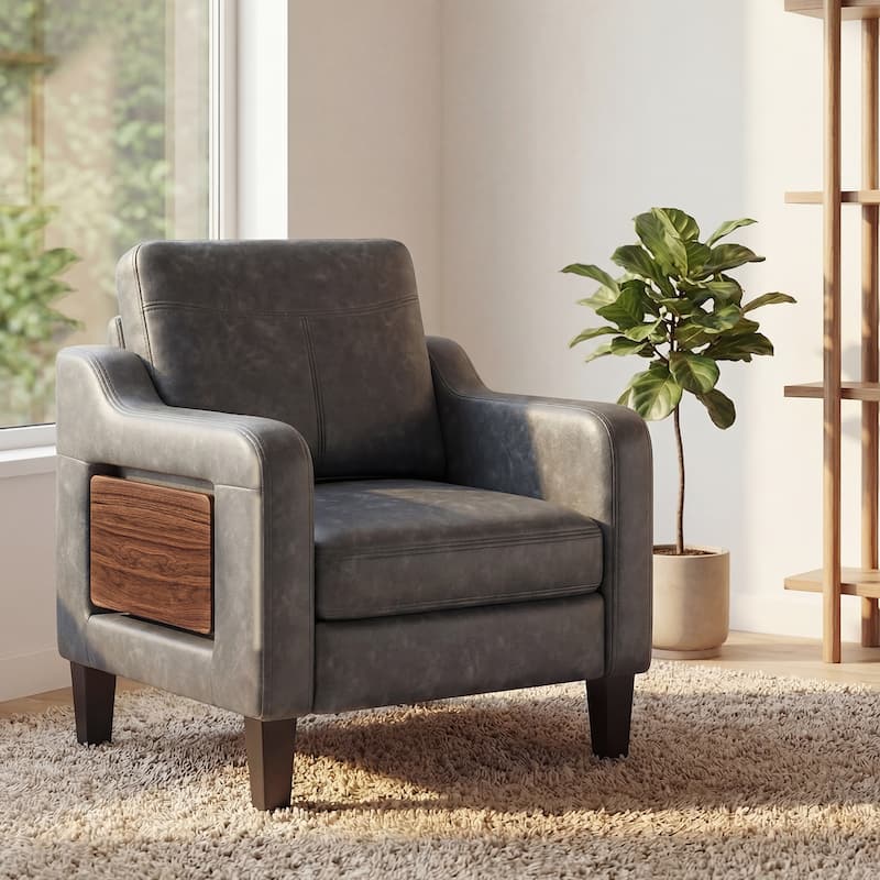 Modern Accent Chair with Wooden Armrest Comfortable Single Sofa Armchair for Living Room Bedroom Reading