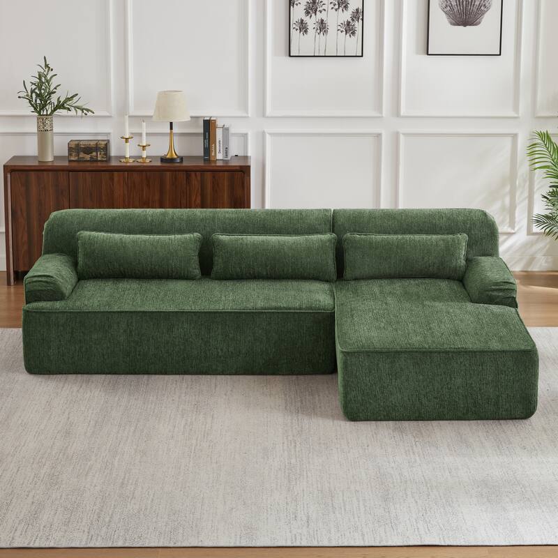 Floor Standing Chenille L-shape Chaise Sectional Sofa with Side Pocket