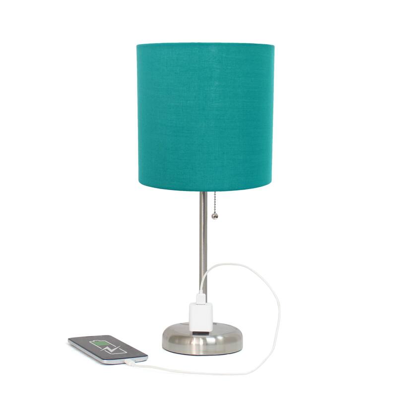 19.5 in. Brushed Steel Finish Table Lamp with Green Shade, Durable Stick Lamp for End/Side Tables