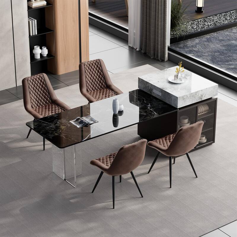 Modern Dining Chairs Set of 2, Top PU Leather Upholstered Dining Room Chairs with Metal Legs, Ergonomic Kitchen Chairs