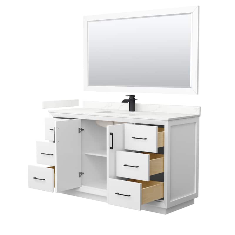 Strada 60-inch Single Vanity, Quartz Top, 58-inch Mirror