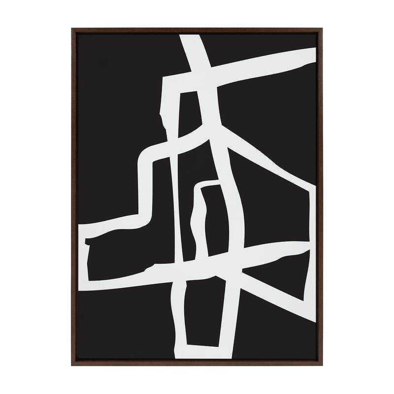 Kate and Laurel Sylvie Bold Sophisticated Abstract White Stroke Framed Canvas by The Creative Bunch Studio