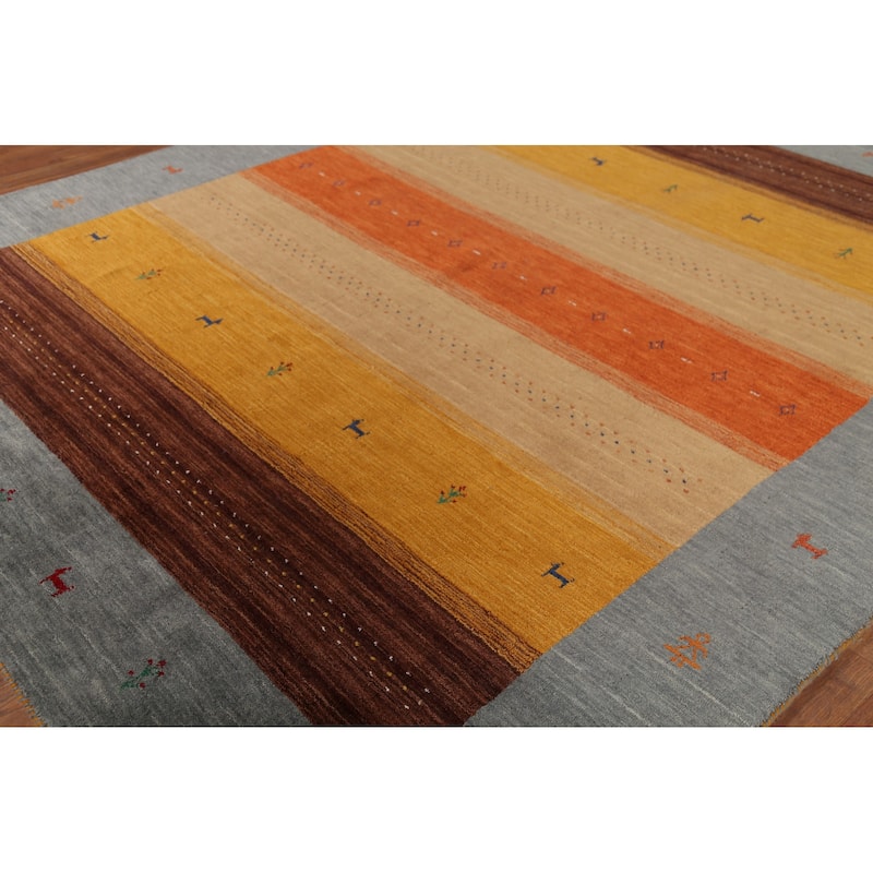 Little Animals Striped Gabbeh Oriental Area Rug Handmade Wool Carpet - 8'1"x 9'8"
