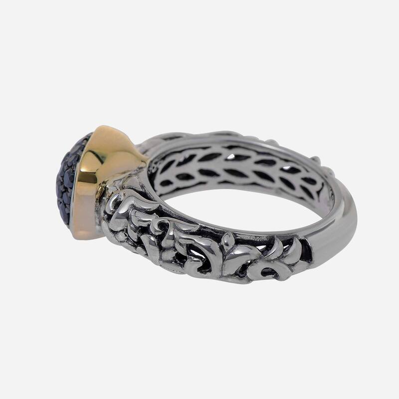 Charles Krypell Sterling Silver and 14k Yellow Gold, Black Diamond Ring Sz. 6.5