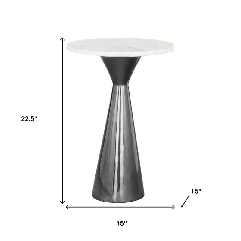 HomeRoots 23" White And Black Marble And Steel Round Pedestal End Table - 15' X '22.5' X '15