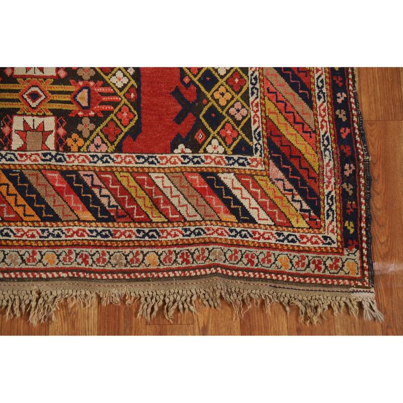 Hand Knotted Oriental 100% Wool Carpet Traditional Geometric Red Kazak Area Rug - 7' 7'' X 4' 2''