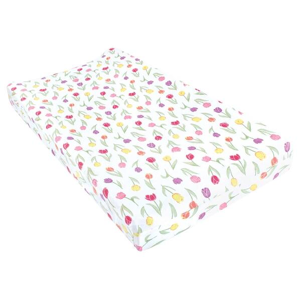 slide 1 of 1, Hudson Baby Infant Girl Changing Pad Cover, Spring Tulips, One Size - Spring Tulips Cotton - Spring Tulips