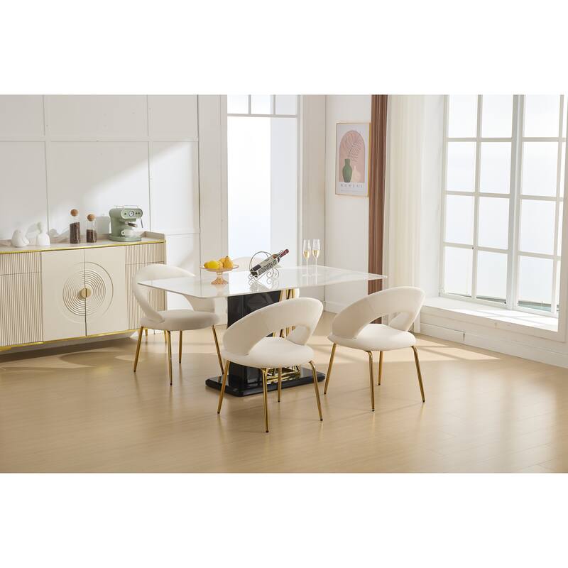 Set of 1 Velvet Fabric Dining Chairs With Curved Backrest and Golden Metal Legs for Kitchen or Dining Room