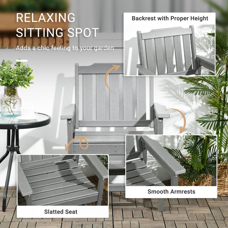 Outsunny Plastic Patio Chairs, Outdoor Dining Chair with Armrests and Slatted Back, Outdoor Armchair for Lawn