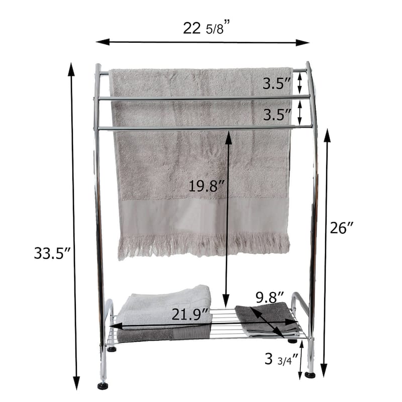 Freestanding Curved 3 Towels Stand with Shelf Chromed Metal - 22 5/8 L x 9.80 W x33.50 H