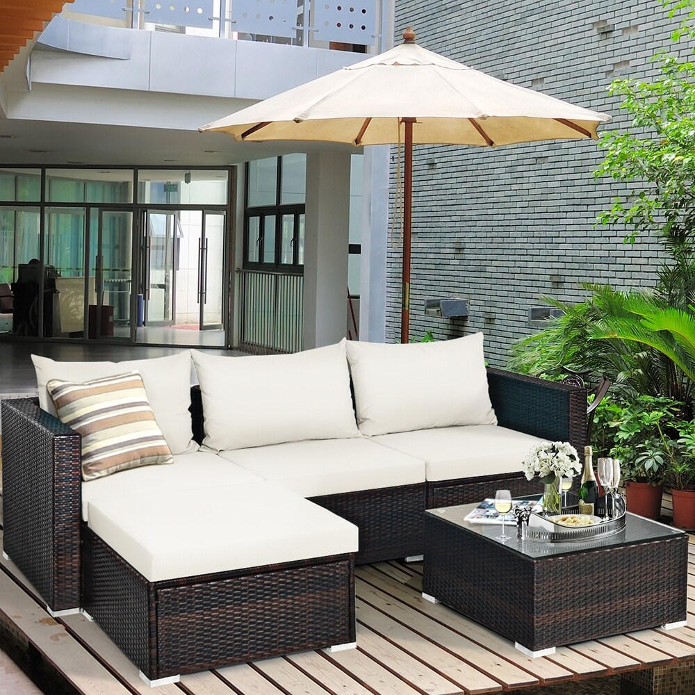 Overstockgymax 5pcs Cushioned Rattan Patio Conversation Set W Ottoman Off Multi See Details Dailymail