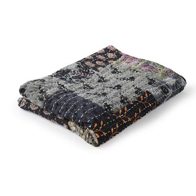 LR Home Gray Haze Quilted Vintage Boho Kantha Standard Size Throw Blanket