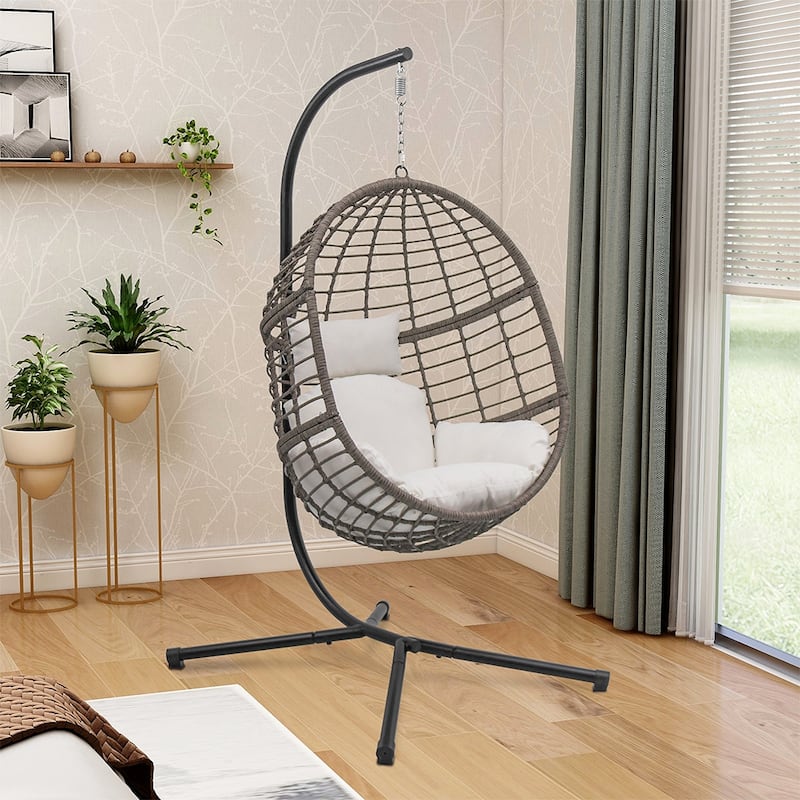 Maypex Outdoor Wicker Basket Swing Chair with Stand